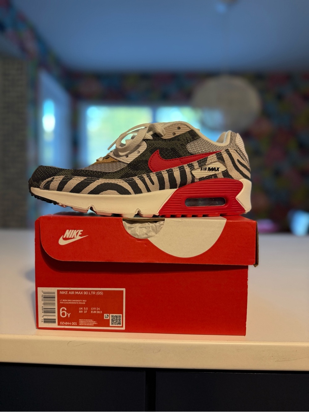 Nike Kids' Air Max Zebra-Print Sneaker - White, Black & Red